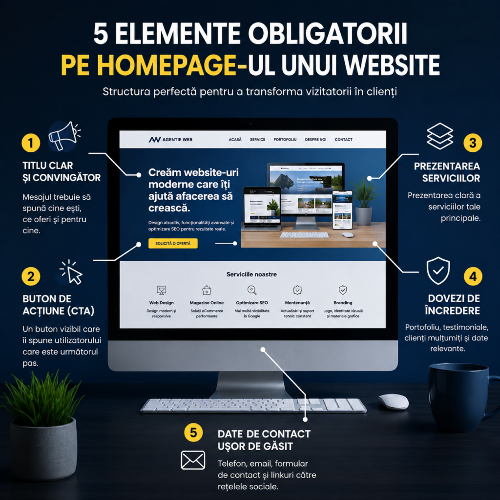 5 elemente obligatorii pe homepage-ul unui website profesional